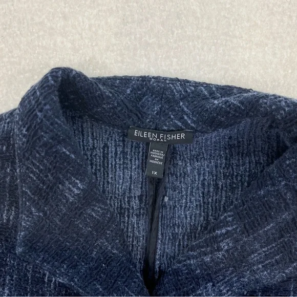 Eileen Fisher Woven Cotton Twist Blue Jacket Size 1X - Picture 4 of 8